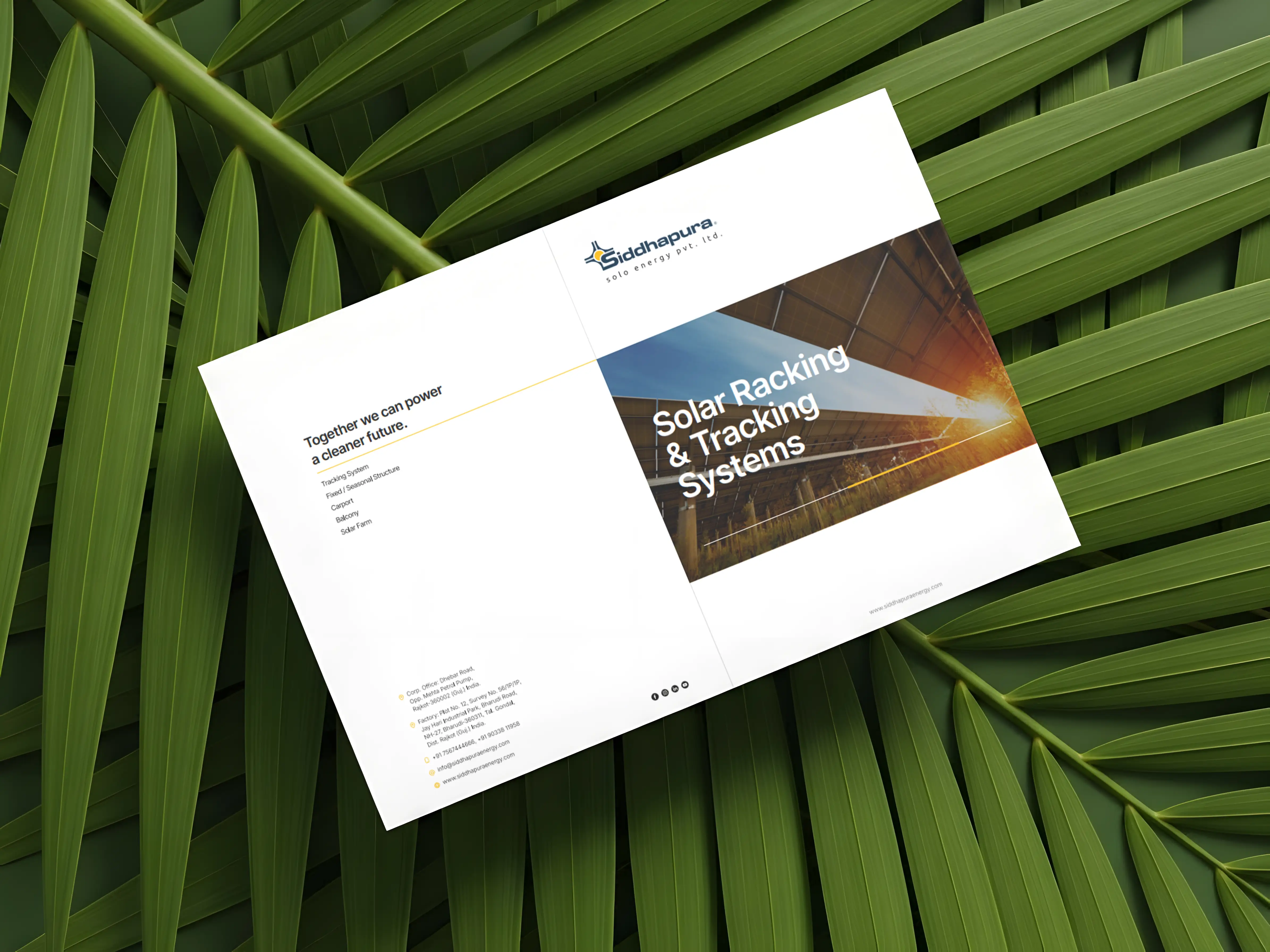 Siddhapura Solo Energy product catalog — cover and inside spread